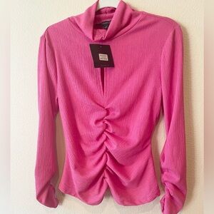 NEW Deep Pink Mock Neck Sexy Keyhole Long Sleeve Stretchy Bodycon Top size SM